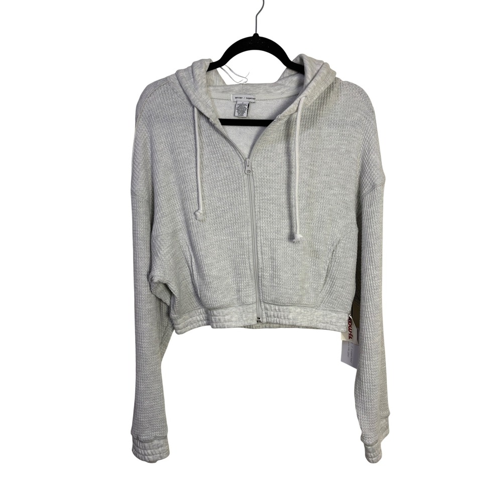 Better Together Womens Gray Waffle Knit Cropped Full Zip Hoodie Sweatshirt S NWT
